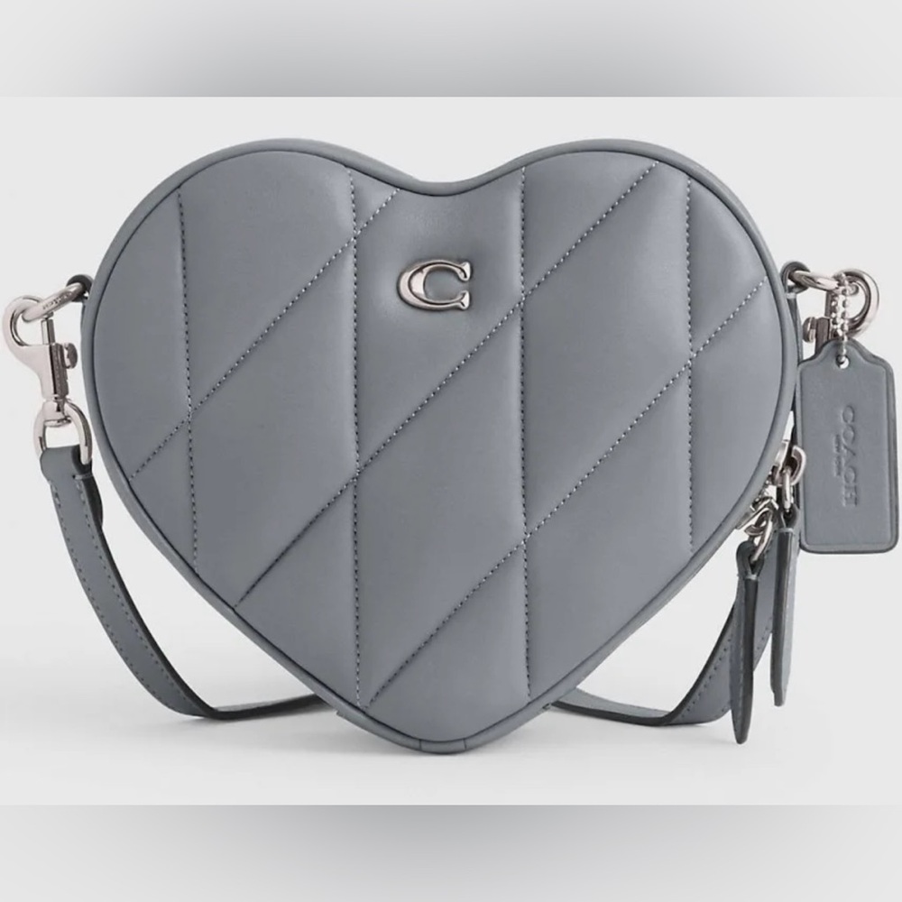 COACH HEART CROSSBODY w/QUILTING- GREY/BLUE